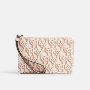 Coach Corner Zip Wristlet With Coach Monogram NWT